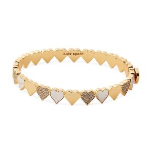 kate spade Gold Heart Link Bangle with White Enamel and Pavé Hearts